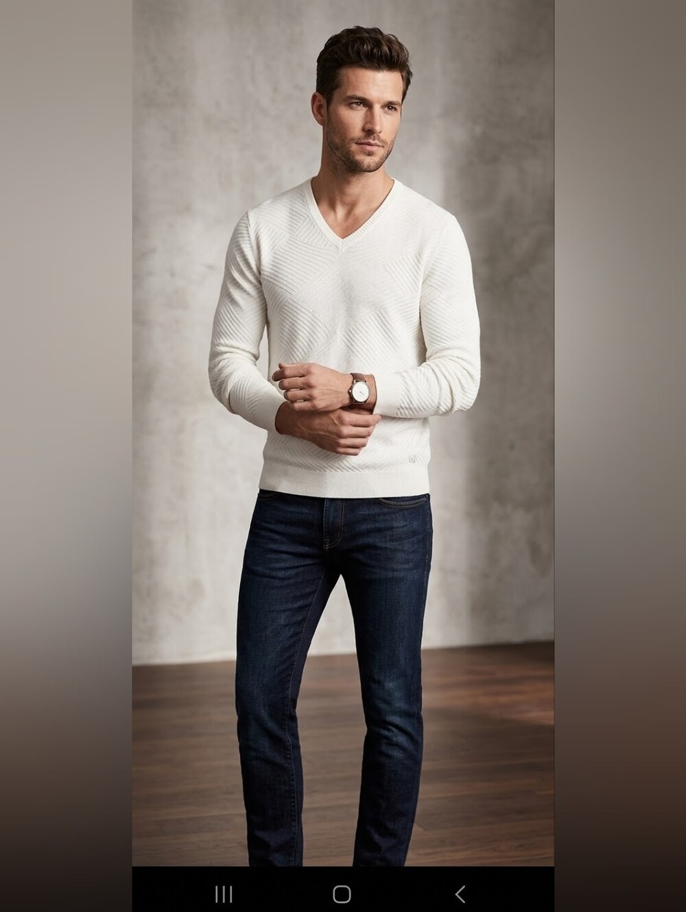 A/X Armani Exchange Men's Off-White V-Neck Sweater 100% Cotton